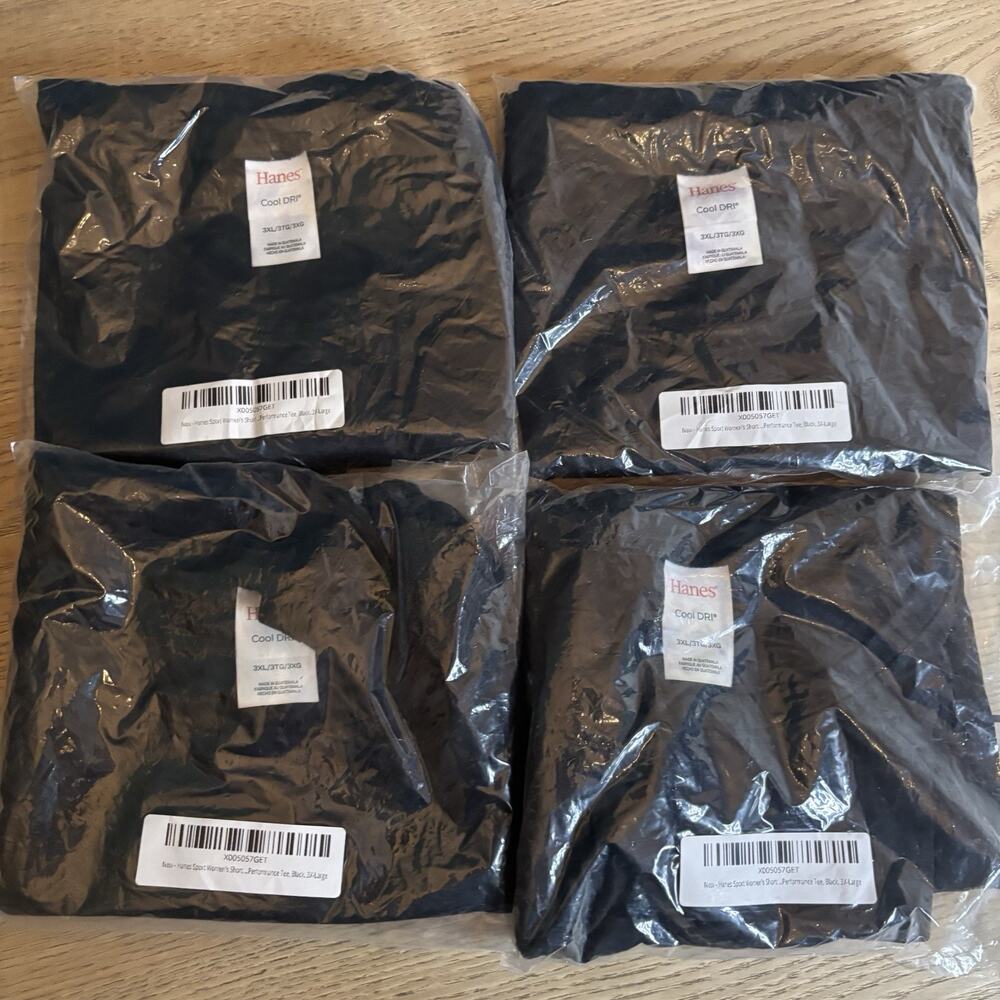 NWT 4-Pack Hanes Sport Women’s Short Sleeve Black Performance T Shirt 3X Plus